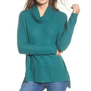 BP NORDSTROM Plus Size Waffle Knit Cowl Neck Top Dark Green Long Sleeve Tunic 4X